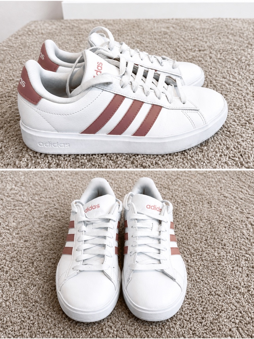 adidas White Sneakers with Rose Pink Three Stripes